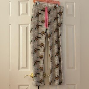 Bobbie Brooks Sloth Pajama Pants XL Cream Pink Fluffy Scenecore Y2K Lounge